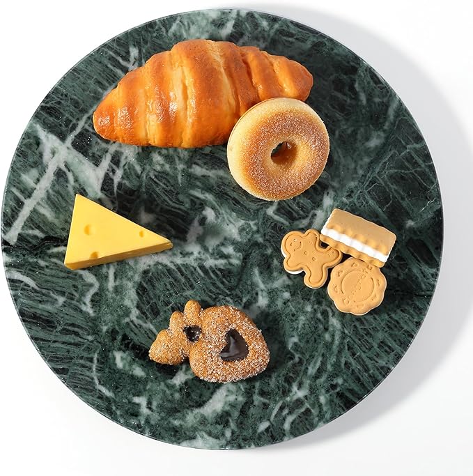 12" Marble Lazy Susan Turntable - 100% Natural Stone Round Serving Tray with Silent Spinning, Revolving Cake Stand & Cheese B