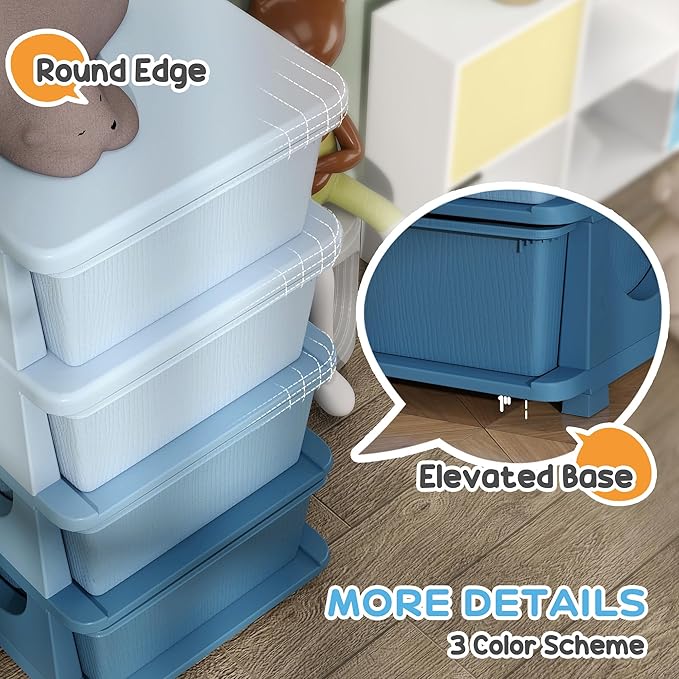 Qaba 4 Tier Kids Storage Unit, Toy Organizers and Storage with 4 Drawer Chest for Kids Bedroom Nursery Kindergarten Living Ro