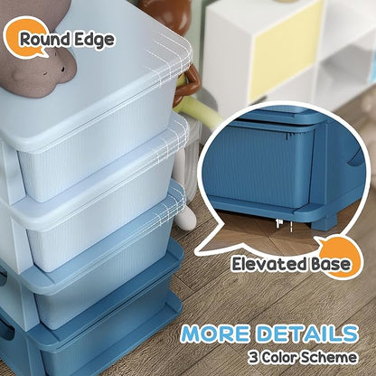 Qaba 4 Tier Kids Storage Unit, Toy Organizers and Storage with 4 Drawer Chest for Kids Bedroom Nursery Kindergarten Living Ro