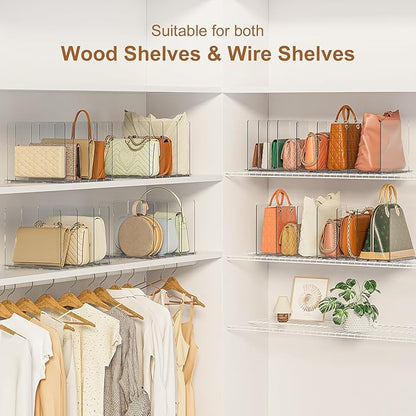 GoMaihe Bag & Purse Organizer for Closet: Adjustable Clear Handbag Storage Shelf - Plastic Clutch Dividers | Minimal | Keep P