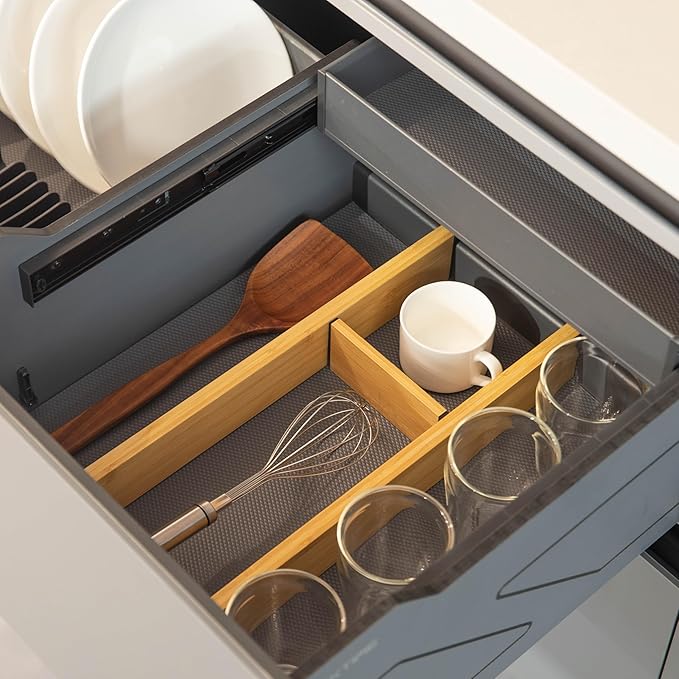 Basicwise Expandable & Adjustable Drawer Organizer with 4 Dividers & 4 Inserts Storage Solution for Home Office Dresser Desk 
