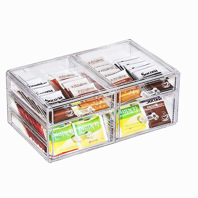 Cq acrylic Makeup Organizers with 4 Drawers,Rectangular Office Stationery Supplies Plastic Clear Storage Containers,Stackable