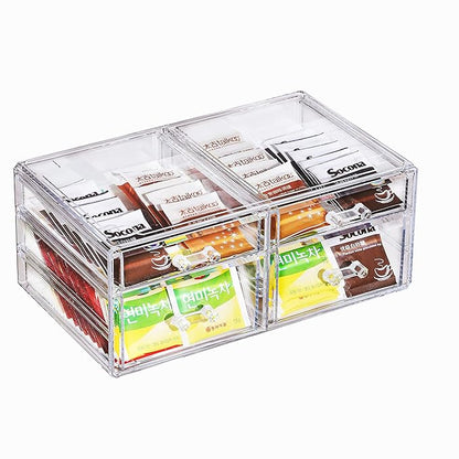Cq acrylic Makeup Organizers with 4 Drawers,Rectangular Office Stationery Supplies Plastic Clear Storage Containers,Stackable