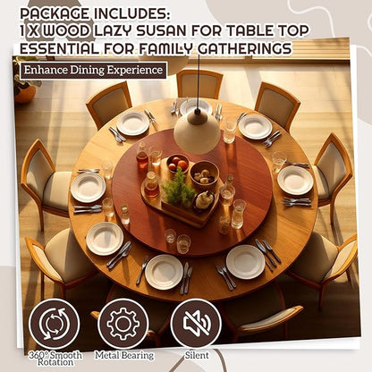 28" Walnut Wood Lazy Susan for Table Top, Large Turntable Rotating Serving Tray for Counter Top Solid Wooden Round Lazy Susan
