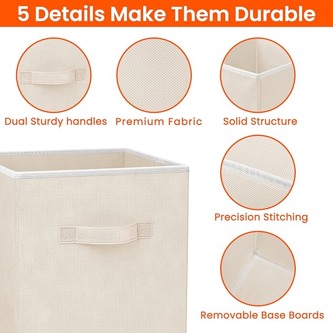Criusia Large Storage Cubes - 13 Inch Heavy Duty Fabric Storage Bins for Shelves Closet, Cube Organizer - 8 Pack Collapsible 