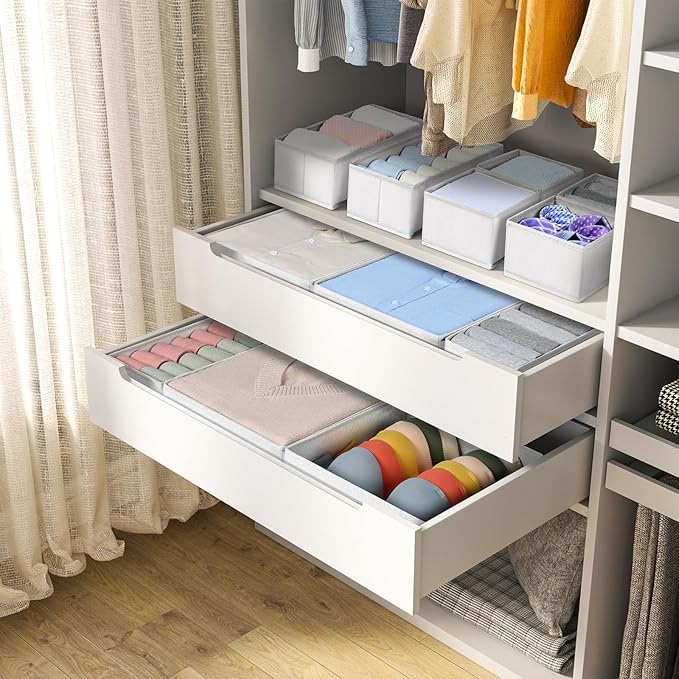 DIMJ Drawer Organizer Clothes, 12 Pack Fabric Closet Organizers and Storage, Foldable Baby Clothes Organizer & Dresser Bin Fo
