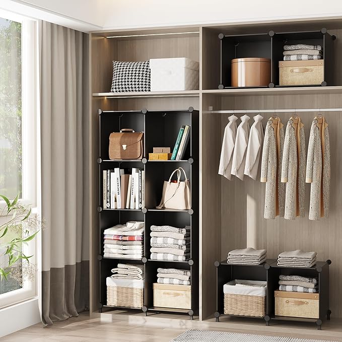 AWTATOS 8 Cube Storage Organizer, Closet Organizer Storage Shelf, Bookcase Bookshelf, DIY Stackable Storage Cubes Shelves for