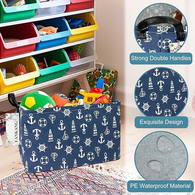 FANKANG Storage Basket,Nursery Hamper Canvas Laundry Basket Foldable with Waterproof PE Coating Storage, Office, Bedroom, Clo