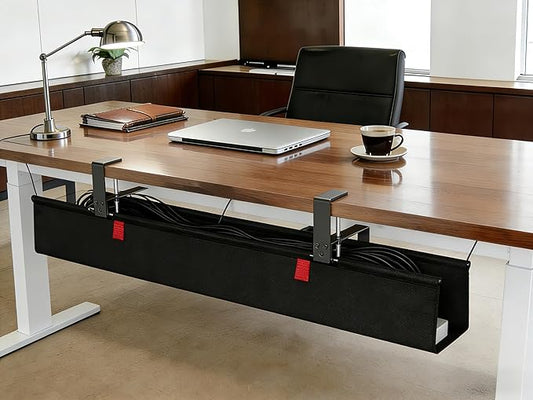[Upgraded] Under Desk Cable Management, 28" Cord Organizer,with Silicone Pads (No Scratch!),16 Cable Ties, Washable PE Honeycomb Base,Fits Any Desk 0-2.1",No Stinky Cardboard! Black 28"L x 6.0"W
