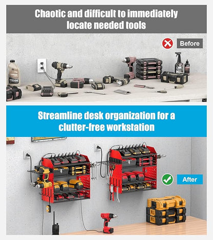 CCCEI Modular Desk Power Tools Organizer with Charging Station, 4 Layer Drills Battery Storage Wall Mount, Garage Shop Organi