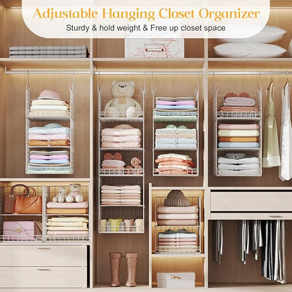 Yuyetuyo ﻿5 Tier Hanging Closet Organizer Separable Hanging Closet Shelves with 4 Hooks 2 Adjustable Dividers, Wire Storage B