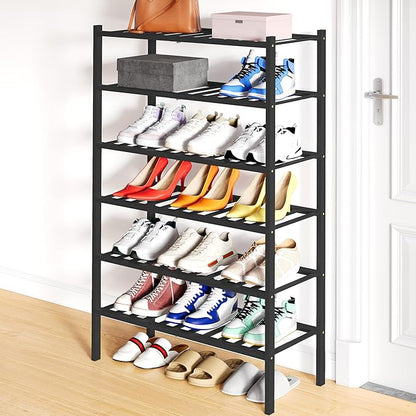 Smiry Shoe Rack, 6 Tier Bamboo Shoe Organizer, Stackable Free Standing Wooden Shoe Storage Shelf for Closet, Entryway, Front 