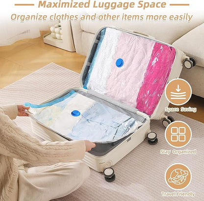 Travel Vacuum Bags with Rechargeable Pump,6 Pack Vacuum Storage Seal Bags for Clothing Suitcase Backpack, Space Saver Compres