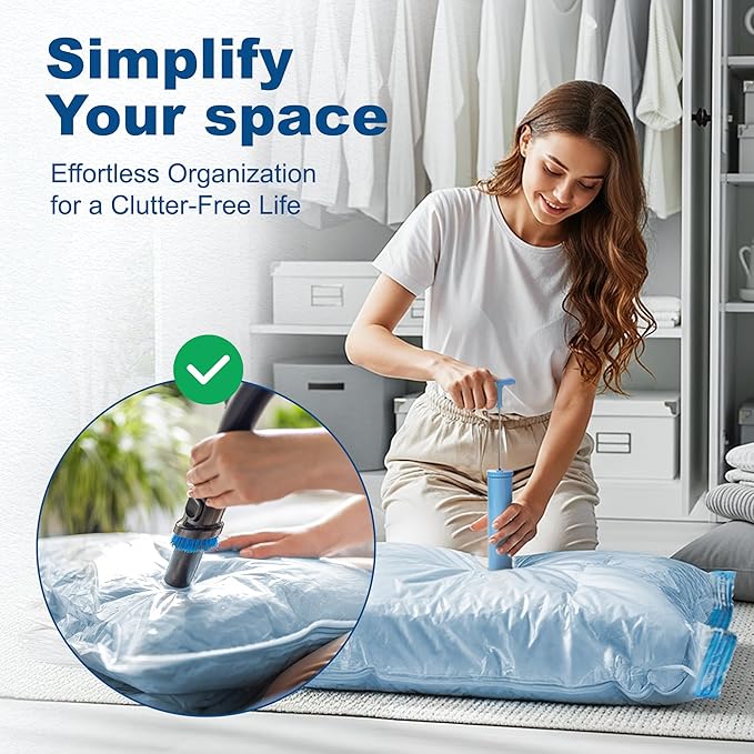 HOUSE DAY 10 Large Vacuum Storage Bags with Pump,Space Saving Vacuum Seal Bags For Clothing Travel, Vacuum Storage Bags For C
