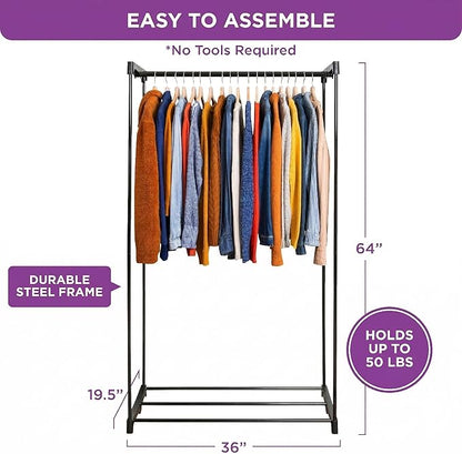 HOLDN’ STORAGE Portable Wardrobe Closet - 50 lb Capacity, Internal Heavy Duty Metal Rod, Zipper & Clear Window, Durable Cloth