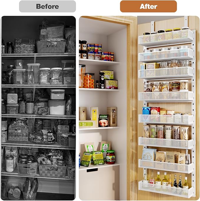 Pantry Door Organizers and Storage, 8-Tier Large Metal Heavy-Duty Frame Over the Door Spice Rack, 2 in 1 Wall-Mounted or Hang