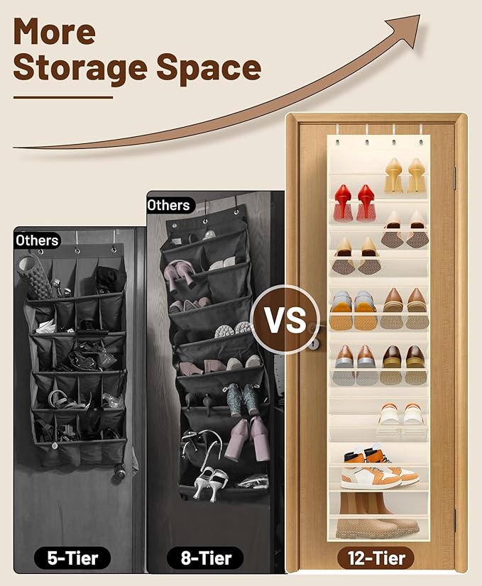 MISSLO 12 Tier Over the Door Shoe Organizer Breathable Mesh Hanging Shoe Rack for Closet Storage Shoe Holder for Door Fit 24 