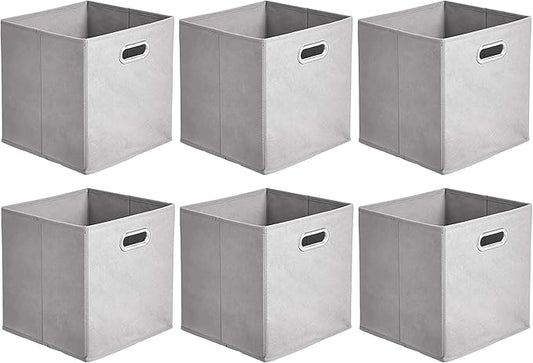 Amazon Basics Collapsible Cube Storage Bins, Space-Saving, Organizing Fabric Bins with Handles, 10.5 x 10.5 x 11 inches, Ligh