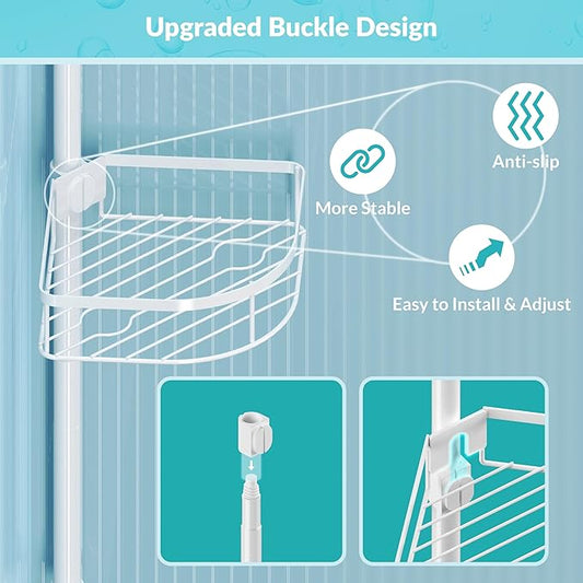Shower Caddy Tension Pole, 4-Tier Adjustable Corner Shower Standing Caddy, Rustproof Shower Rack for Bathroom Bathtub, with 4