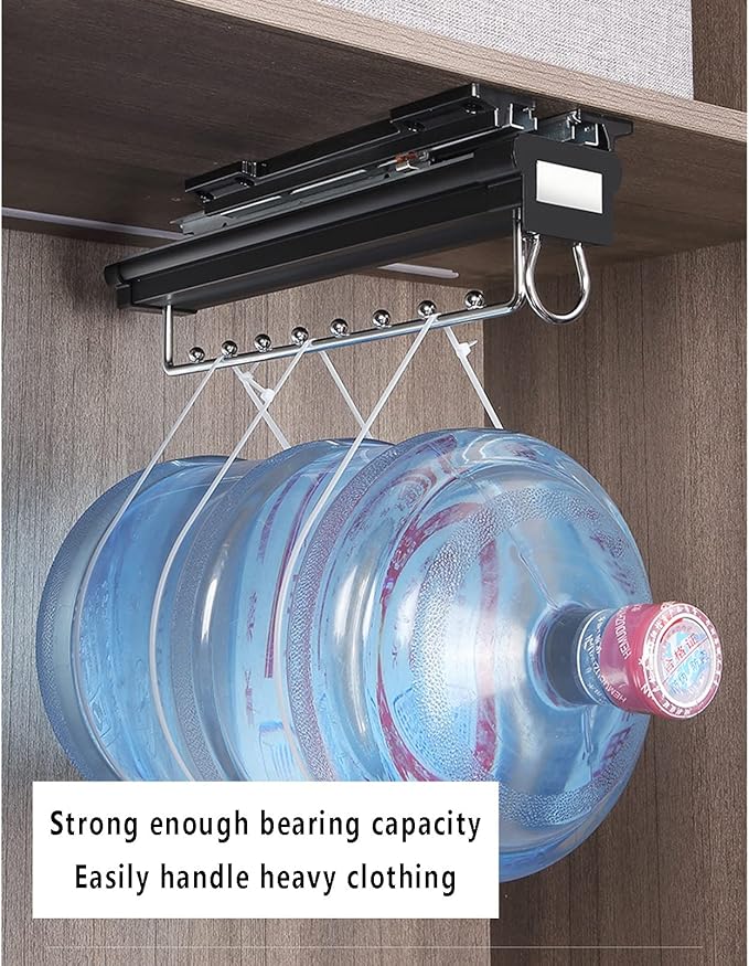 Pull Out Closet Clothes Rail, Extendable Hanging Rod Double Ball Sliding Rail, Adjustable Top Mount Wardrobe Organizer Rack H