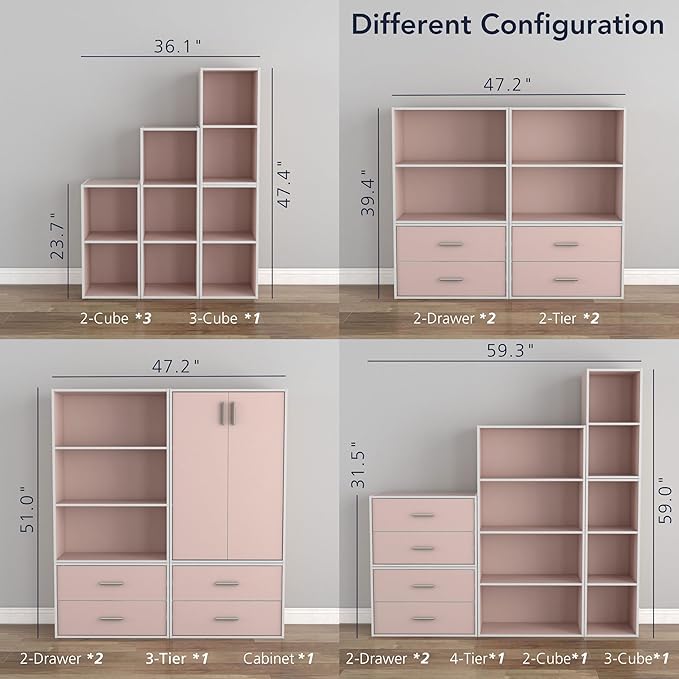 Homes: Inside + Out Apexa 3-Tier Cube Storage Organizer Shelves, Stackable Wood Bookcase Fits Cubby Bins for Organization, Do