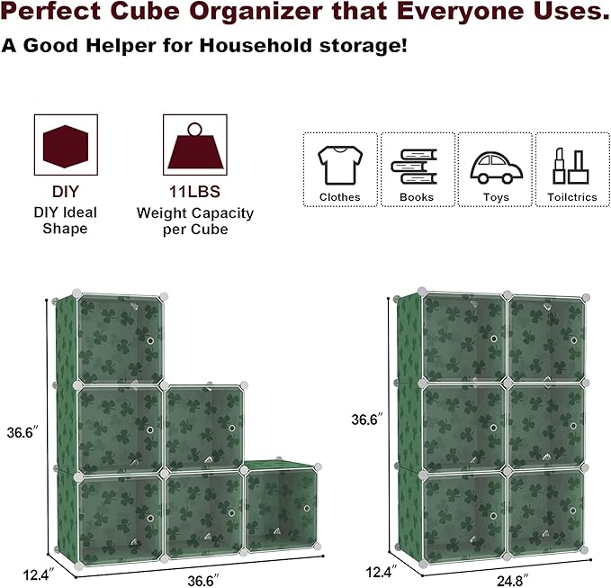 C&AHOME Cube Storage Organizer with Doors, 6-Cube Shelves, DIY Plastic Modular Bookshelf, Closet Clothes Storage Shelving Ide