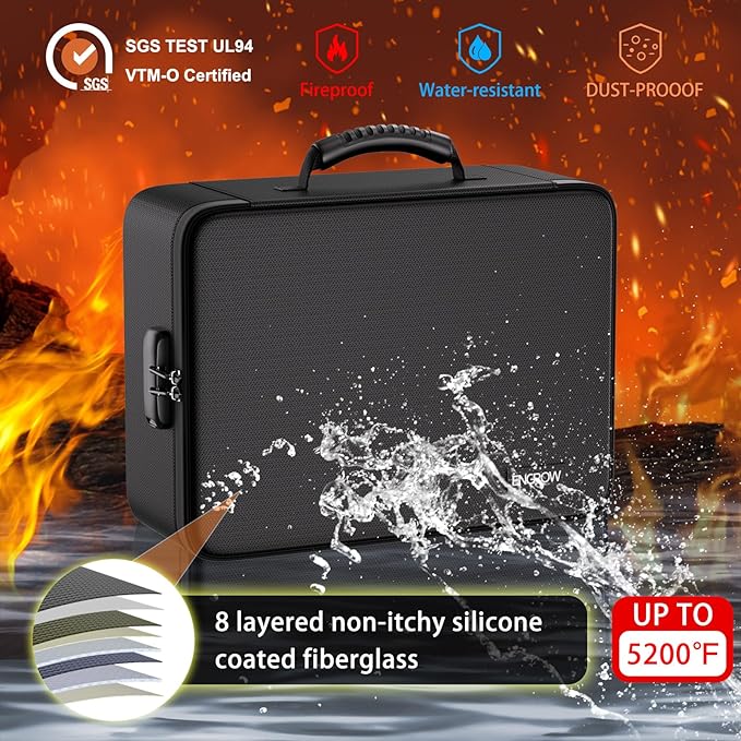 ENGPOW 5200℉ Soft Case Fireproof Document Box with Lock,Fireproof Box with 25 Colorful Pocket Accordion File Folder,Fireproof