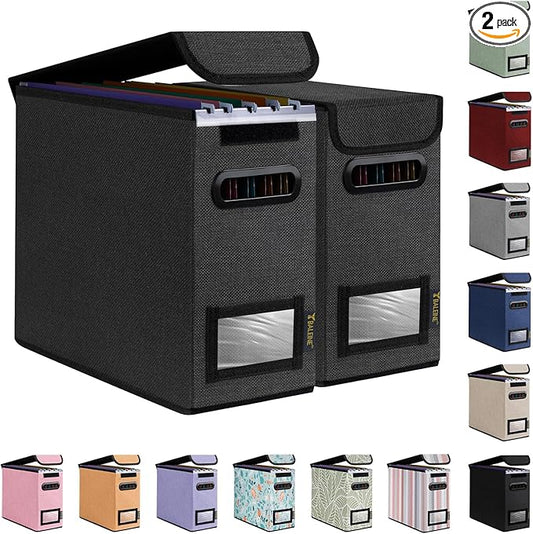 BALEINE File Organizer Box with Lid, Collapsible File Folder Organizer with Plastic Slide, Hanging File Folder Box for Office