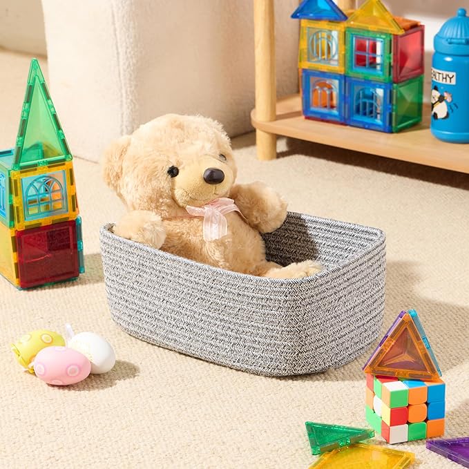 MiniArk Small Storage Baskets for Organizing | Closet Organizer Bins | Shelf Toy Basket | Woven Rope Baskets | Cube Decorativ