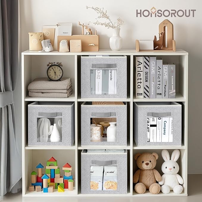 Homsorout Foldable Storage Cubes - Cubby Storage Organizer with Window, Decorative Fabric Bins for Clothes Storage, Closet Or