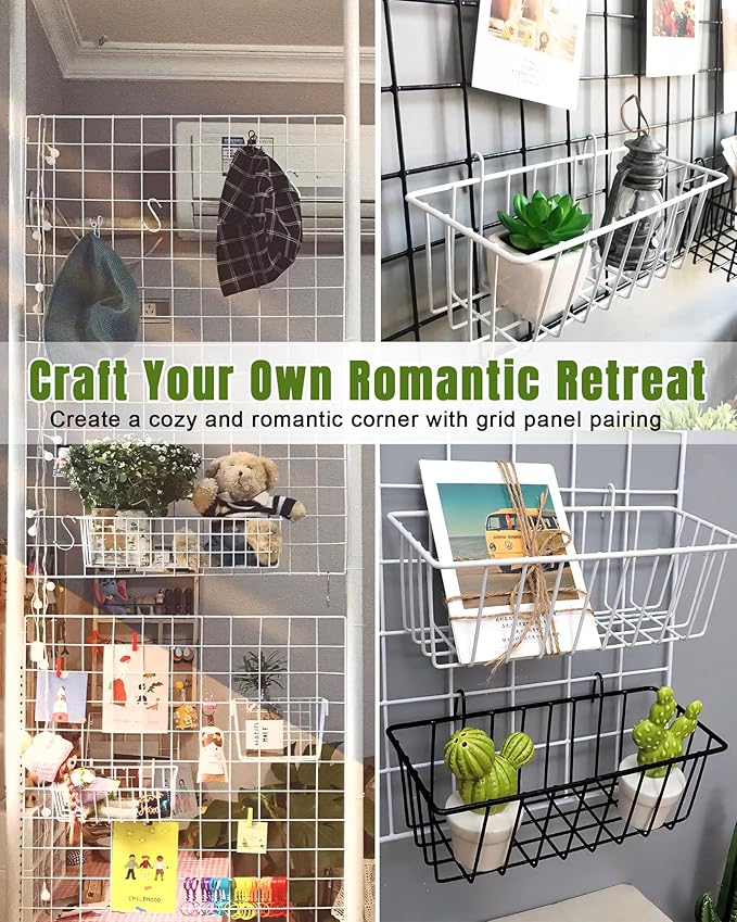 6 Pack Wire Baskets, Grid Panel Hanging Wall Basket, Grid Wall Accessory, Display and Storage Wall Basket for Kitchen, Home D