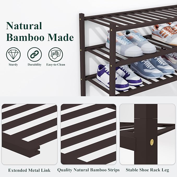 Smiry Shoe Rack, 6 Tier Thick Bamboo Shoe Organizer, Stackable Free Standing Wooden Shoe Storage Shelf for Closet, Entryway, 