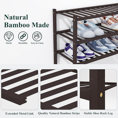 Smiry Shoe Rack, 6 Tier Thick Bamboo Shoe Organizer, Stackable Free Standing Wooden Shoe Storage Shelf for Closet, Entryway, 