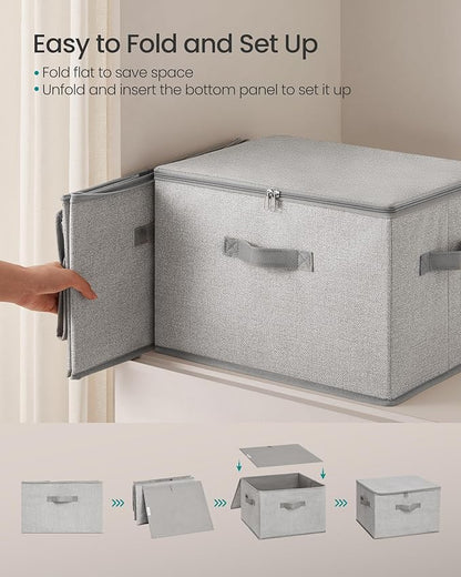 SONGMICS Foldable Storage Organizer Boxes, Set of 3 Storage Basket Bins with Lids, Handles, Clothes Organizer, 15.7 x 11.8 x 