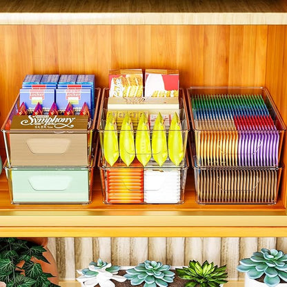 Stackable 2 Pack Snack Organizer for Pantry Shelf,Clear Pantry Organizers and Storage Bins for Fridge,Office,Cupboard,Plastic