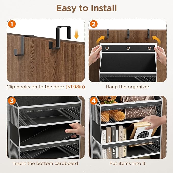Mefirt Over The Door Organizer, 7 Tier Door Hanging Organizers with 7 Large Pockets 12 Side Pockets, Behind Door Storage Hang