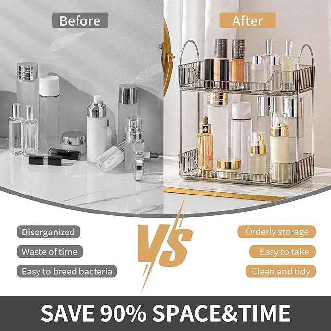 YCIA&DONE Bathroom Organizer Countertop, Makeup Storage, Skincare Cosmetic Tray Shelf, Perfume Holder Rack for Vanity Counter