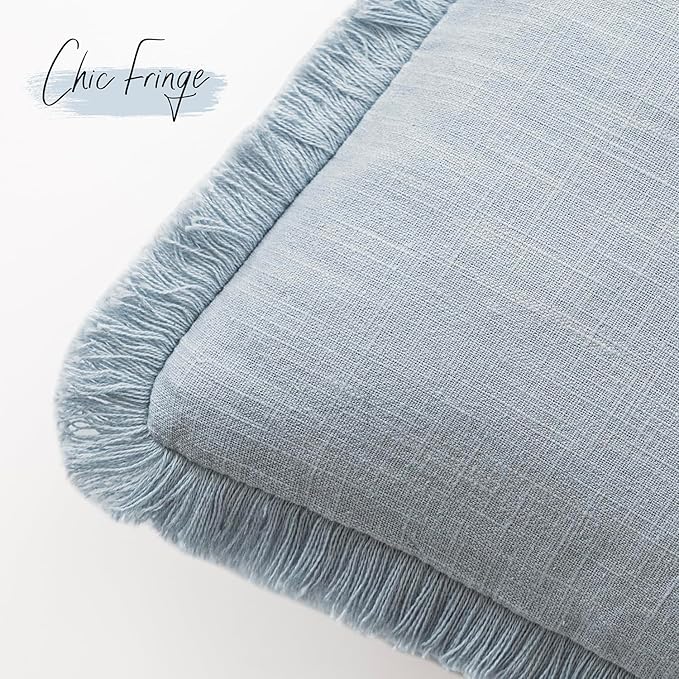 Foindtower Set of 2 Decorative Linen Fringe Throw Pillow Covers Boho Farmhouse Cushion Cover with Tassels Soft Accent Pillowc