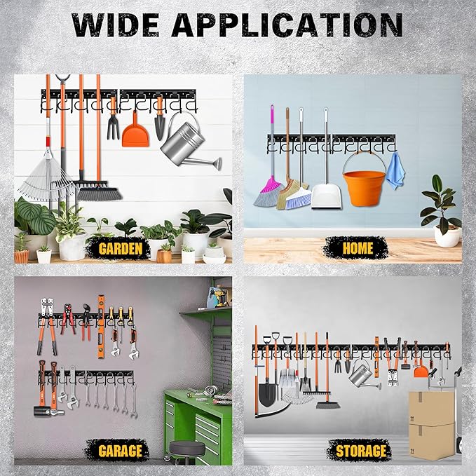 ELEAD 68'' All Metal Adjustable Garden Tool Organizer: Garage Tool Organizer Wall Mount with Black Hooks, Garage Organizers a