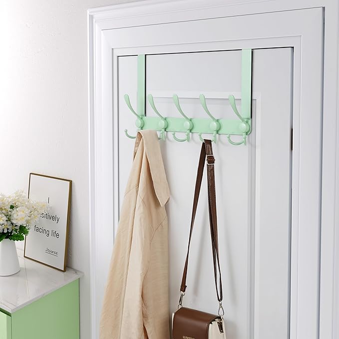 Dseap Over The Door Hook Hanger - Fits 1 3/8" to 1 3/4" Standard Doors | 5 Tri Hooks Heavy Duty Towel/Coat Rack | Door Organi