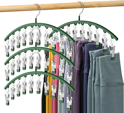 Legging Organizer for Closet, Metal Yoga Pants Hangers 4 Pack w/10 Clips Holds 40 Leggings, Space Saving Hanging Closet Organ