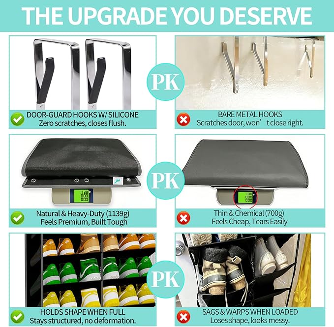 Heavy-Duty, over the door shoe organizer, Extra-Wide Large, shoe organizer, Holds 30 Pairs & Supports 100lbs, shoe rack, with
