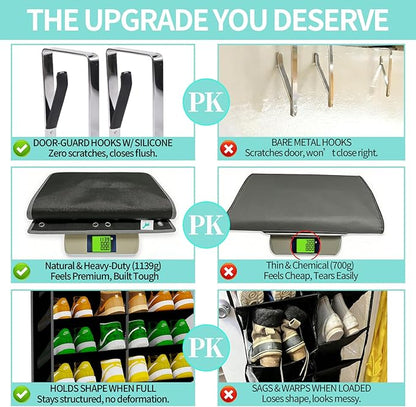 Heavy-Duty, over the door shoe organizer, Extra-Wide Large, shoe organizer, Holds 30 Pairs & Supports 100lbs, shoe rack, with