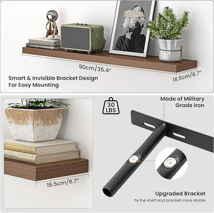 Heimlove 36 Inch Floating Shelves for Wall,Mounted Storage & Display Wood Shelves with Invisible Brackets,Hanging Shelf for B