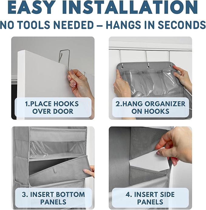 Over The Door Organizer Hanging with 5 Large & 6 Side Pockets 5 Tier Behind Door Storage 50 lbs for Closet, Nursery, Bathroom