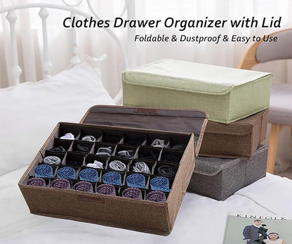 AARAINBOW 2 Packs Underwear Socks Ties Storage Organizer with Lids Foldable Closet Drawer Organizer 60 Cells, Fabric Wardrobe