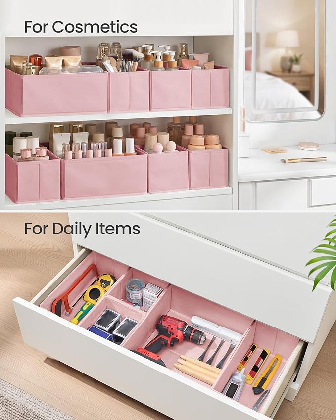 SONGMICS Drawer Organizers, Dresser Divider Organizers, Set of 12, Foldable Fabric Storage Boxes for Socks, Underwear, Bras, 