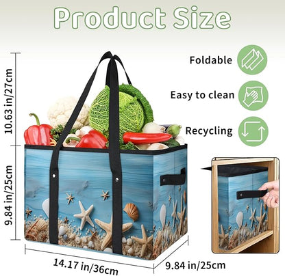 Reusable Grocery Bags Heavy Duty Shopping Bags Foldable Large Tote Bags with Long Handles & Hard Bottom