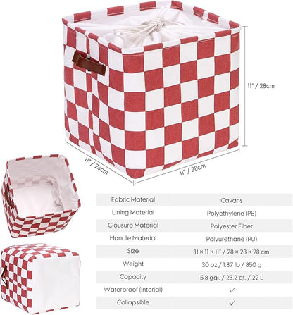 Hinwo 3-Pack Cubic Organizer Shelf Bins, Canvas Fabric Storage Baskets with Handles, 22L/5.8-Gal Square Storage Bins, Cubes, 