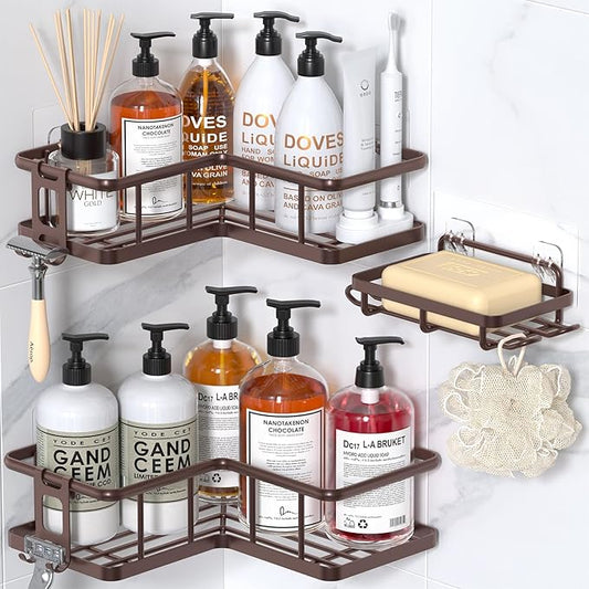 YASONIC Shower Caddy Corner, 3-Pack Adhesive Rustproof Stainless Steel Shower Shelves with Soap Holder, No Drilling Shower Or